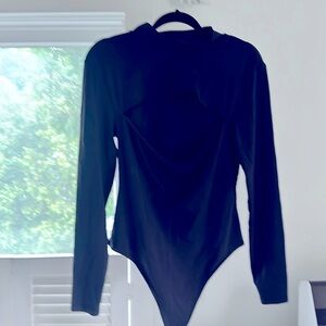 Babaton black thong mock neck cut out body suit